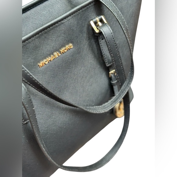 Michael Kors Black Leather Tote with Gold Accents - Picture 6 of 13